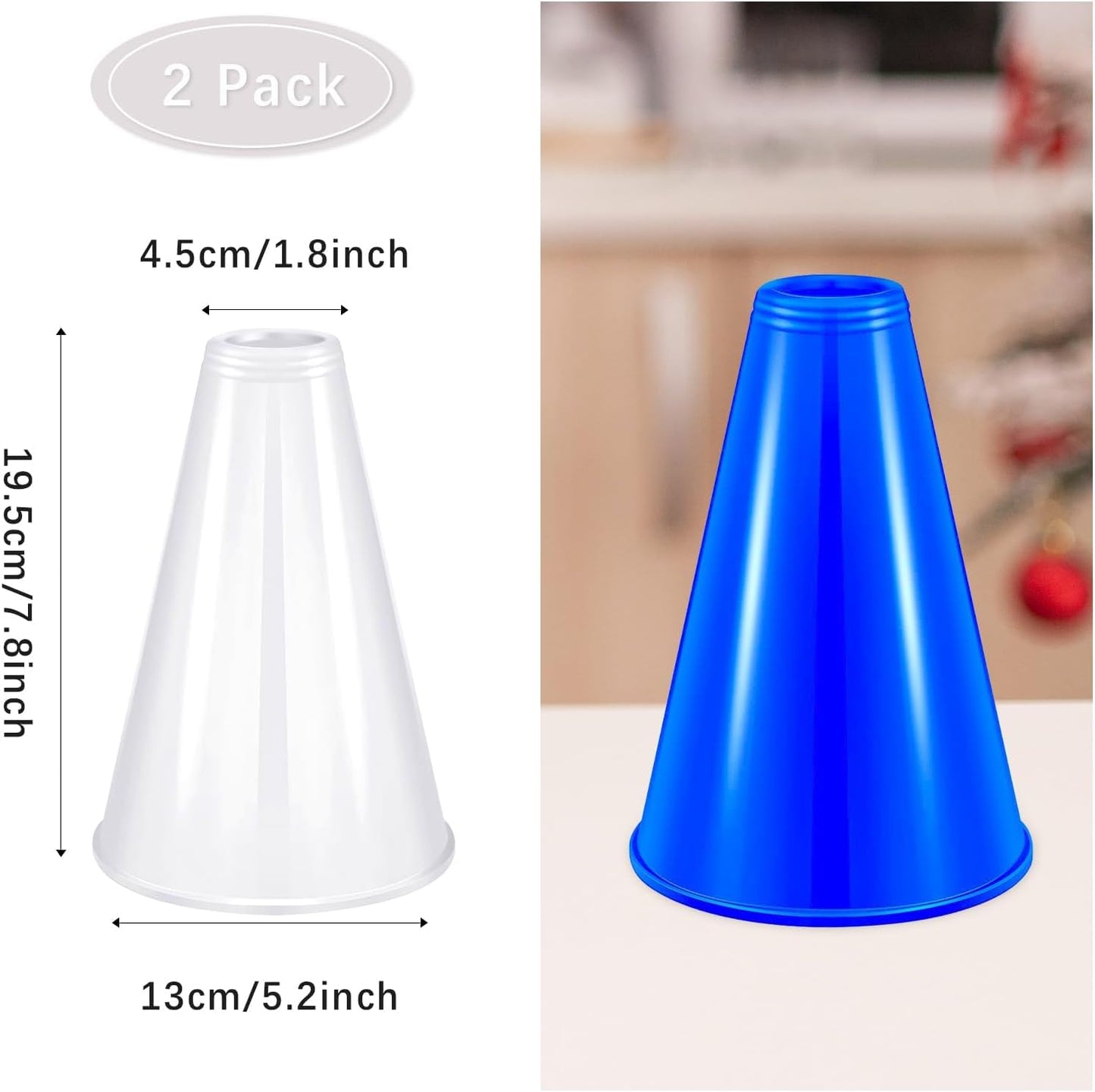2 Pcs White Plastic Cheer Megaphone for DIY Party Accessory for School Outdoor Activities Party Favors Sports Match Game (White)