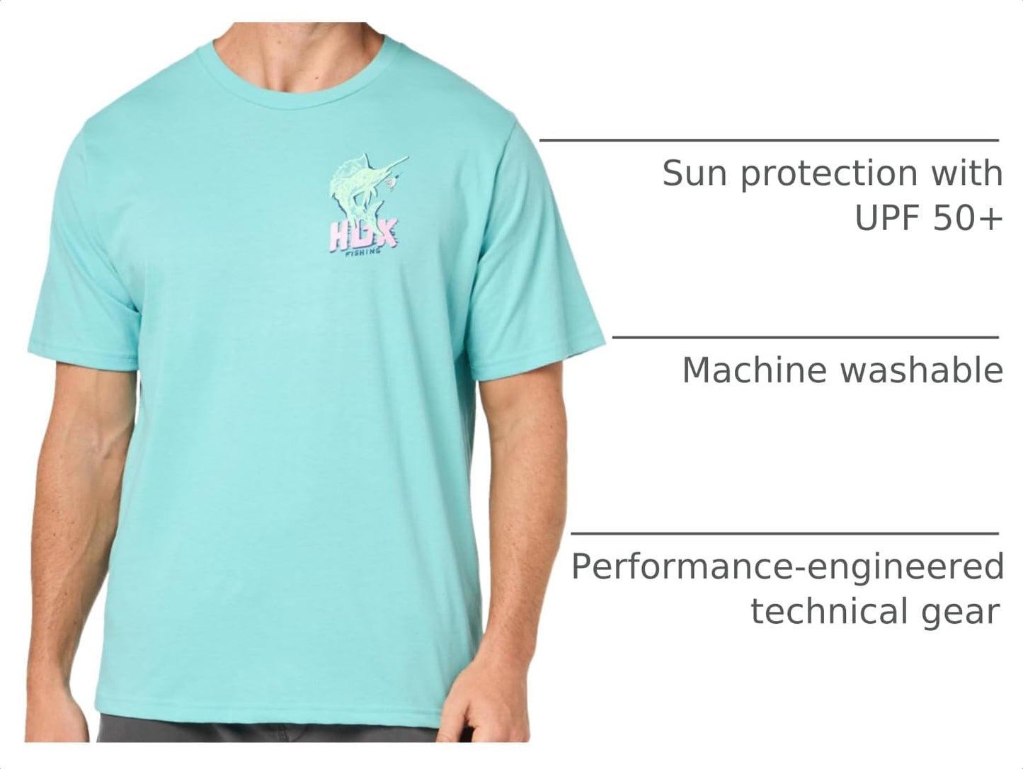 HUK Mens Fishing Graphic Tee, Performance Short Sleeve, Quick-Dry, Sail Bones - Marine Blue, Small