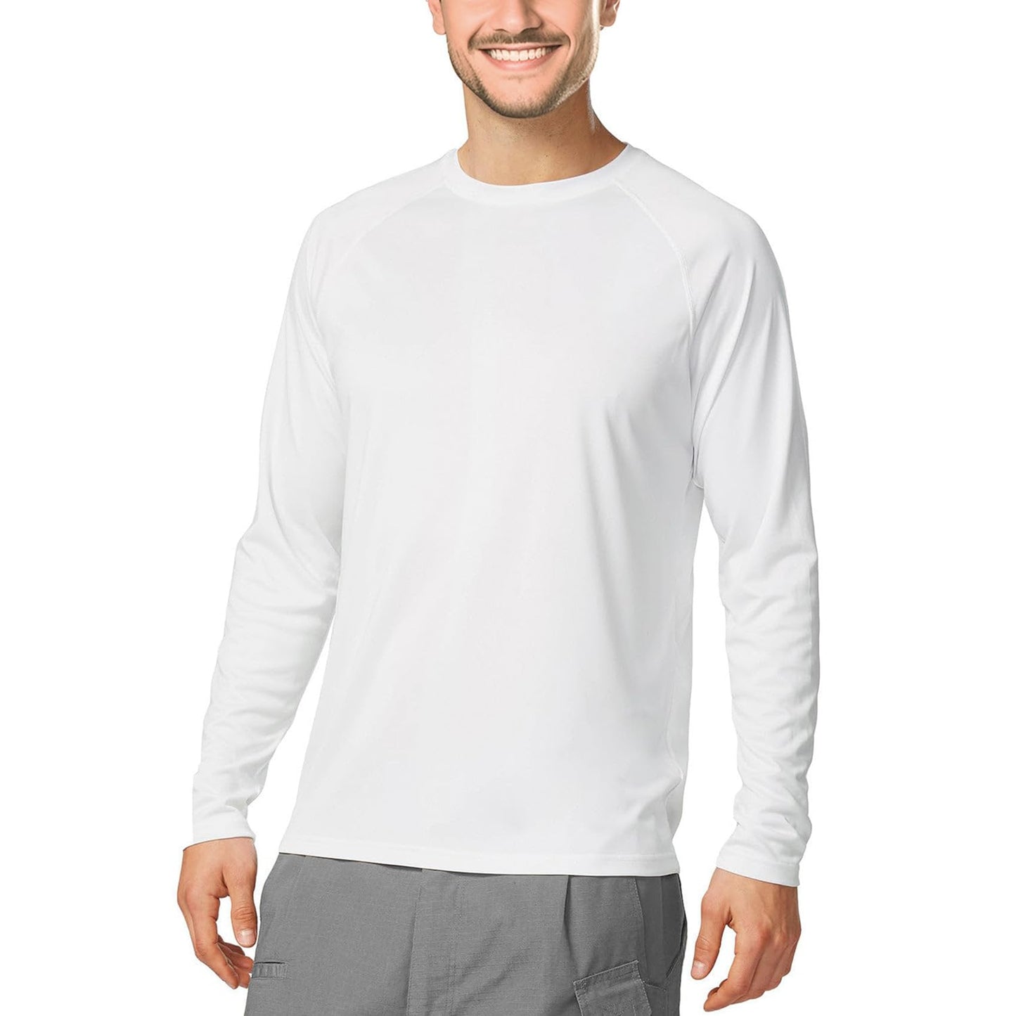 Men's UPF 50+ Swim Shirt Rash Guard Long Sleeve Quick Dry Lightweight SPF Sun Shirts for Hiking Fishing Running White L