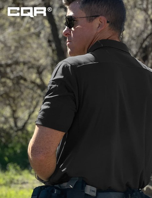 CQR Men's Polo Shirts, Tactical Short Sleeve Golf Performance Shirts, Lightweight Dry Fit UPF 50+ Pique, Frost Essential Black, X-Large