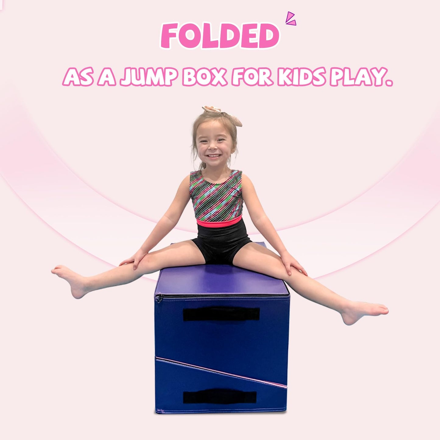 Kangaroo Hoppers Incline Gymnastics Mat, 56"x28"x15" Folding Wedge for Kids Tumbling, Skill Training, Multiple Colors Cheese Mat for Gymnastics, Home Gym Exercise, Pink/Purple