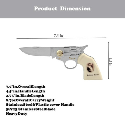 LALAPORT Emiliano Zapata Collectors Lockback Manual Folding Knife West Revolver Style with 3Cr13 Stainless Steel Blade Perfect EDC and Collectible