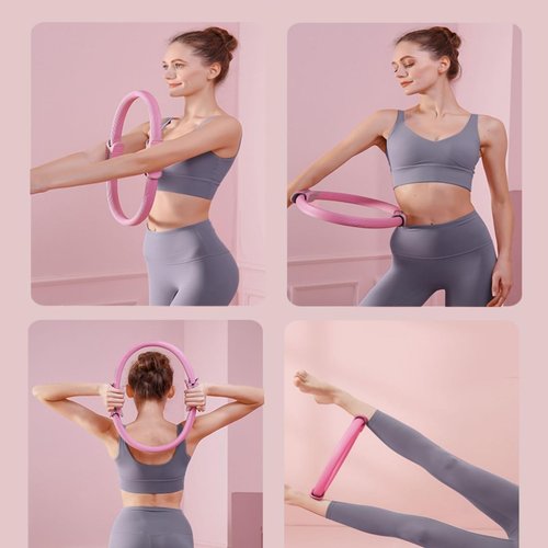 Pilates Ring Essentials Kit for Women,with Pedal Resistance Band - Resistance Bands with Handles - Pilates Ring - 24Wheel Muscle Roller - Beginners Home Body Shaping Workout Equipment (Purple)