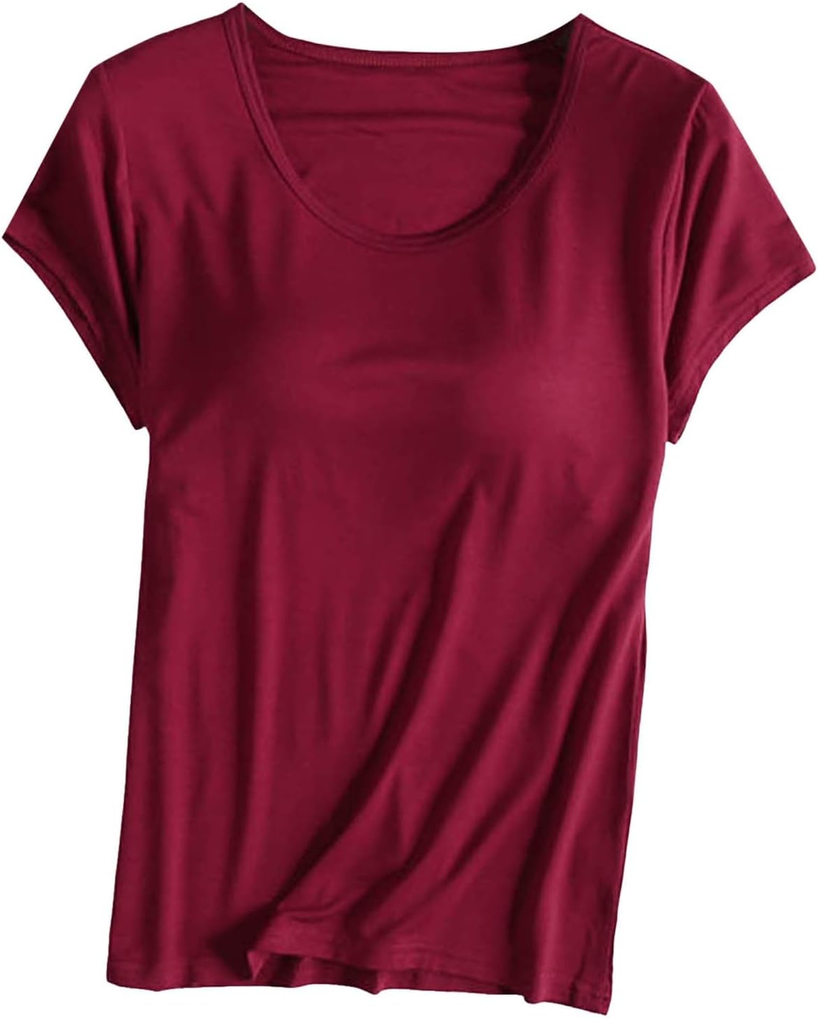 JiXiang Shirts with Built in Bras for Women Short Sleeves Crewneck Padded Tunics Tops Comfy Athletic Shelf Bra Active Tees