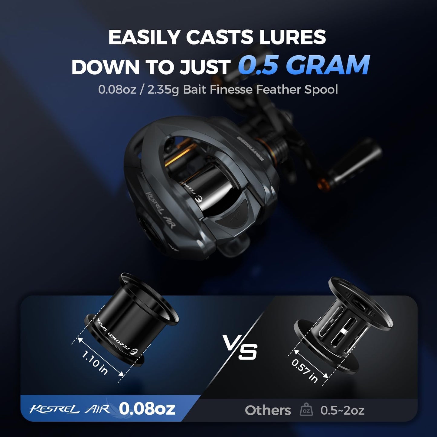 KastKing Kestrel Air Micro Finesse Casting Reel, Ultralight Baitcasting Fishing Reel, Easily Casts Lures Down to 0.5 Gram, Backlash Prevention Brake, 7.6:1 Gear Ratio, 2+9+1 Ball Bearings,Left Handed