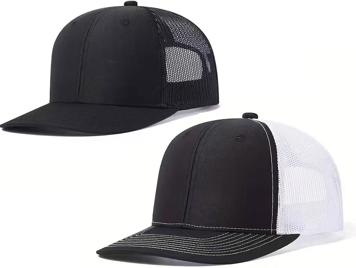 2-Pack Breathable Mesh Snapback Trucker Hats, Adjustable Baseball Caps for Men Women, Cotton-Poly Twill Outdoor