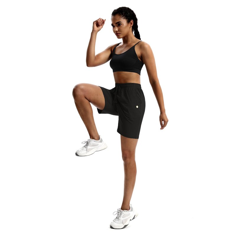 LUCKYCATCUS Women's 7" Bermuda Shorts Jersey Shorts with Pockets Workout Yoga Athletic Long Shorts for Women Black, XL