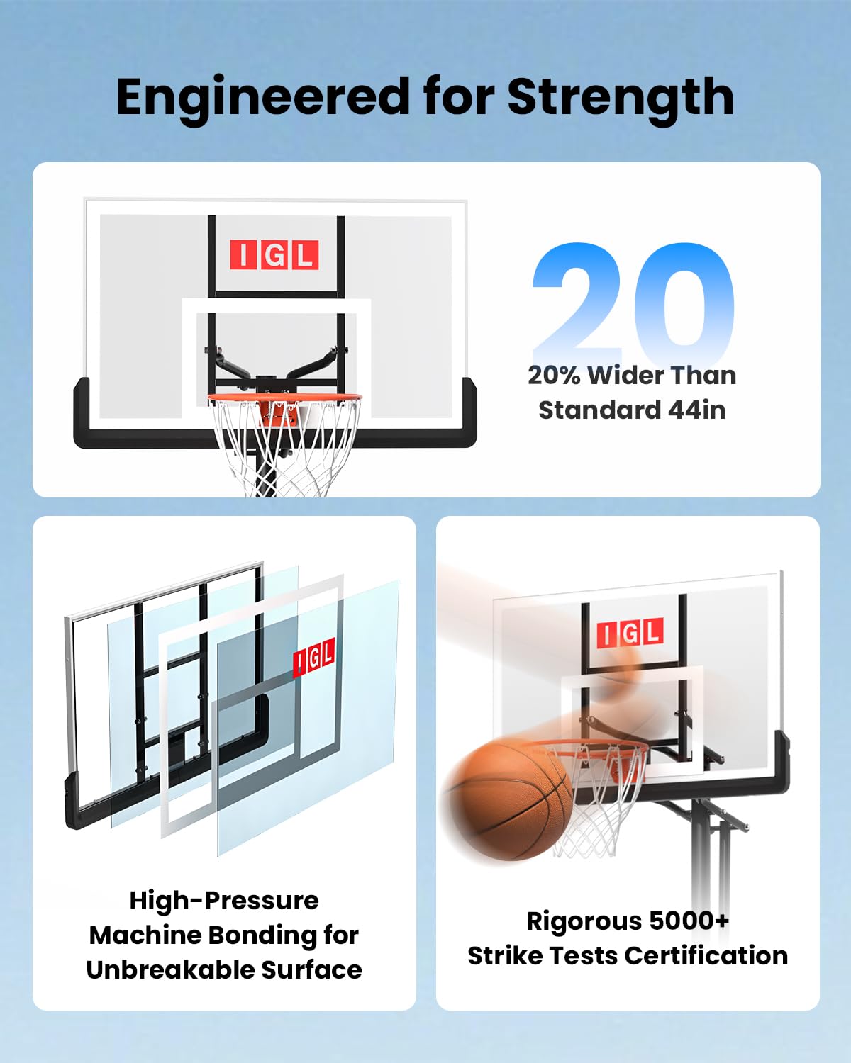 IGL In ground Basketball Hoops Outdoor, 10ft Height Adjustable Basketball Goal In ground with Shatterproof Backboard and Pro-Style Rim (52 inch Backboard)