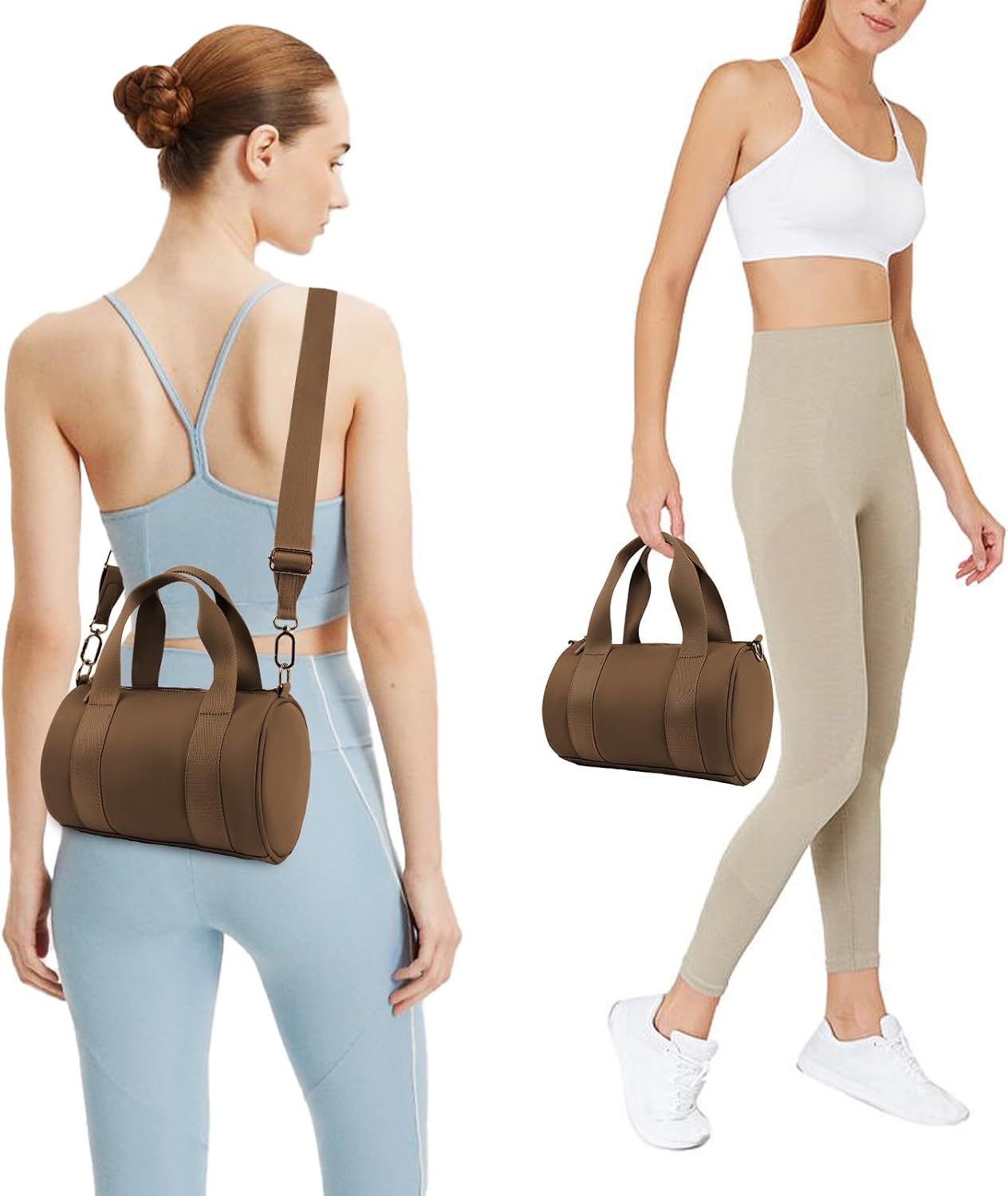 IBEE Small Gym Bag for Women Mini Duffel Bag for Travel Waterproof Workout Crossbody Bags Elastic Fabric Barrel Purse for Sports Fitness Yoga Cute Lightweight