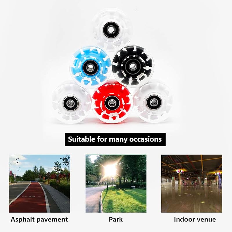 Light Up 8-Pack Roller Skate Wheels 78A with ABEC-9 Bearings - RGB LED Lights, 32x58mm