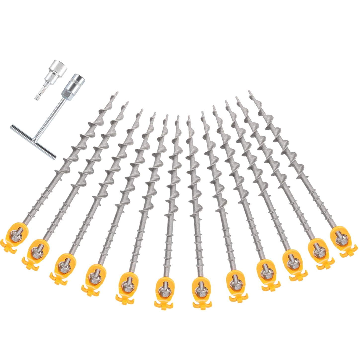 Keltrion 12 Pcs Non-Rust Cast Aluminum Screw in Tent Stakes, Ideal for Camping, Trampolines, Sheds, Backyard, Swing Sets 14 Inch - Silver