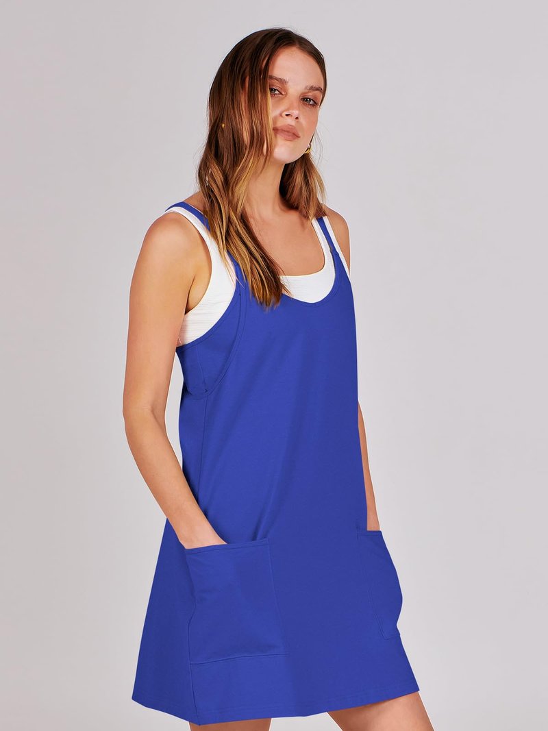 ANRABESS Women Athletic Dress Summer Tennis Workout Active Sports Mini Romper Dress Built in Shorts Travel Vacation Clothes Royal Blue Large