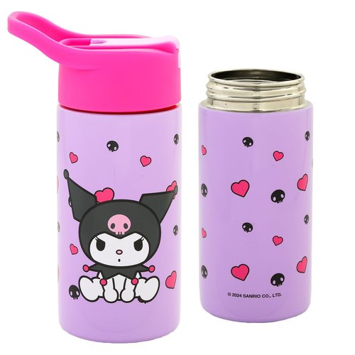 Kuromi Stainless Steel Water Bottle for Girls - Bundle with 14 Oz Kuromi Drinking Cup For Home, School, and Sports, Plus Stickers, More | Sanrio Water Bottle with Straw