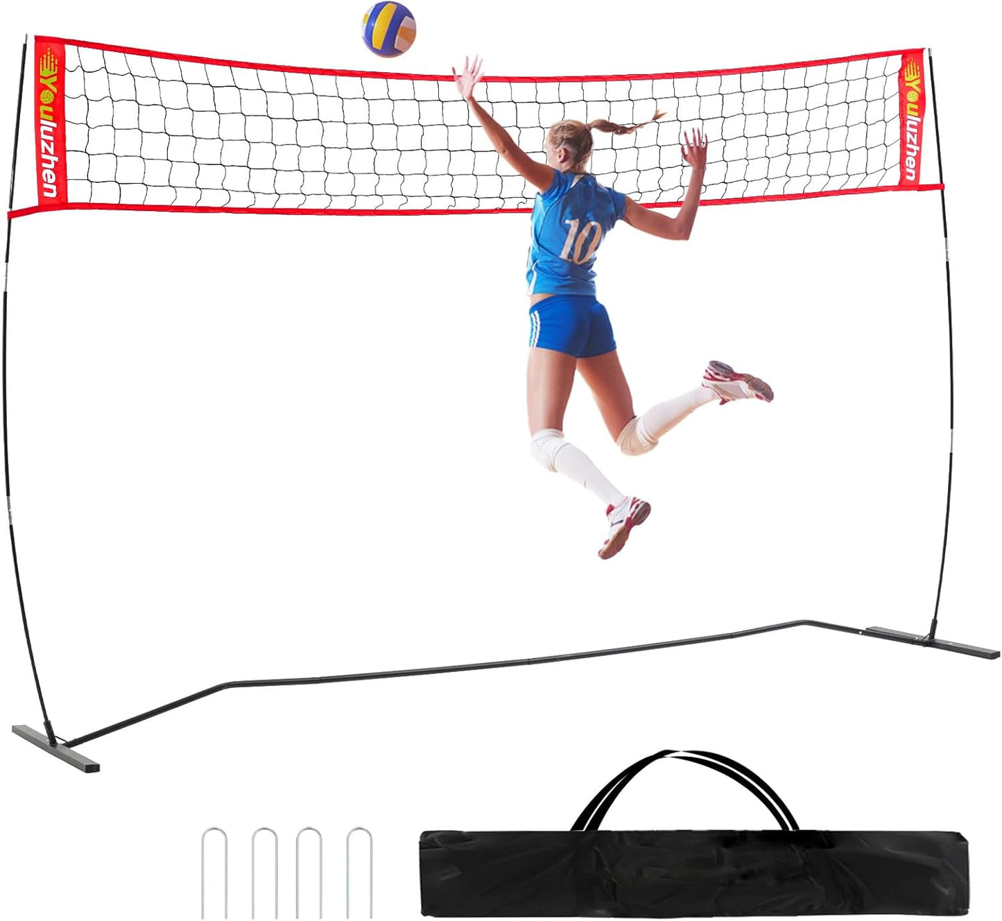 12FT Portable Volleyball Net for Backyard - Freestanding Beach Volley Ball Set Height Adjustable with Carry Bag, Outdoor/Indoor Practice Nets Training Equipment for Hitting or Serving Drills