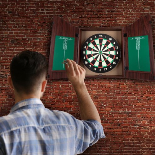 TG Dartboard Cabinet Set with Realistic Walnut Finish, brown, (15-DG910)