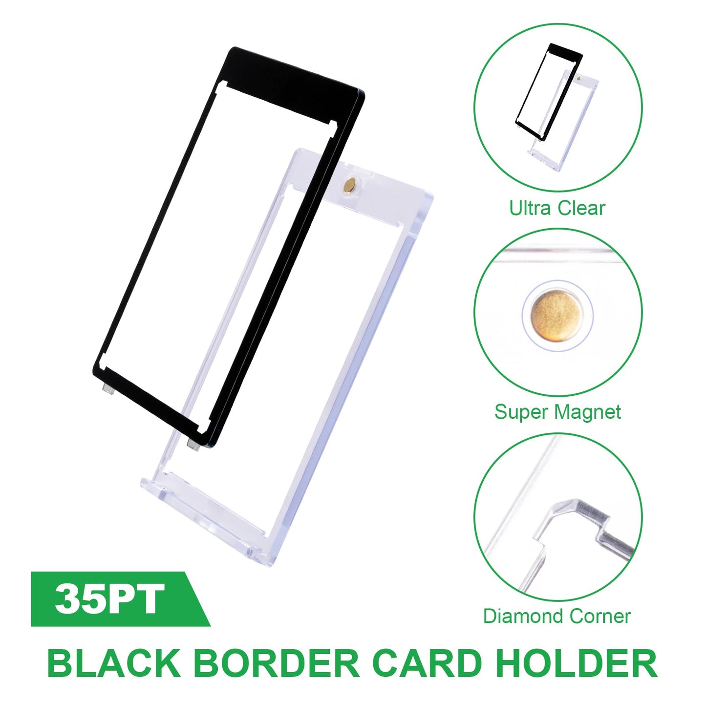 10-Pack Black Border Magnetic Card-Holder - 35pt One Touch Card Holder, Magnetic Card Case, Card Protector for Game, Baseball Sports Cards, Fit for Standard Cards Storage and Display