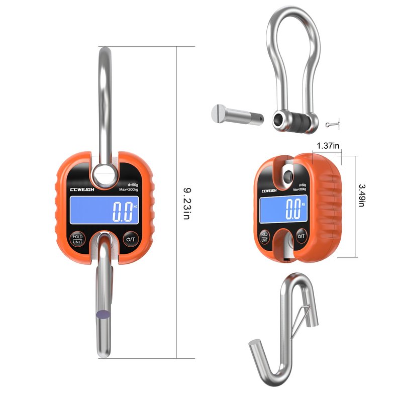 Hanging Scale Handheld 440lb/200kg Crane Scale Luggage Scale,with ABS Plastic case & Big LCD Display, Portable Digital Mini Crane Scale Fishing Scale,for Gym,Hunting,Travelling