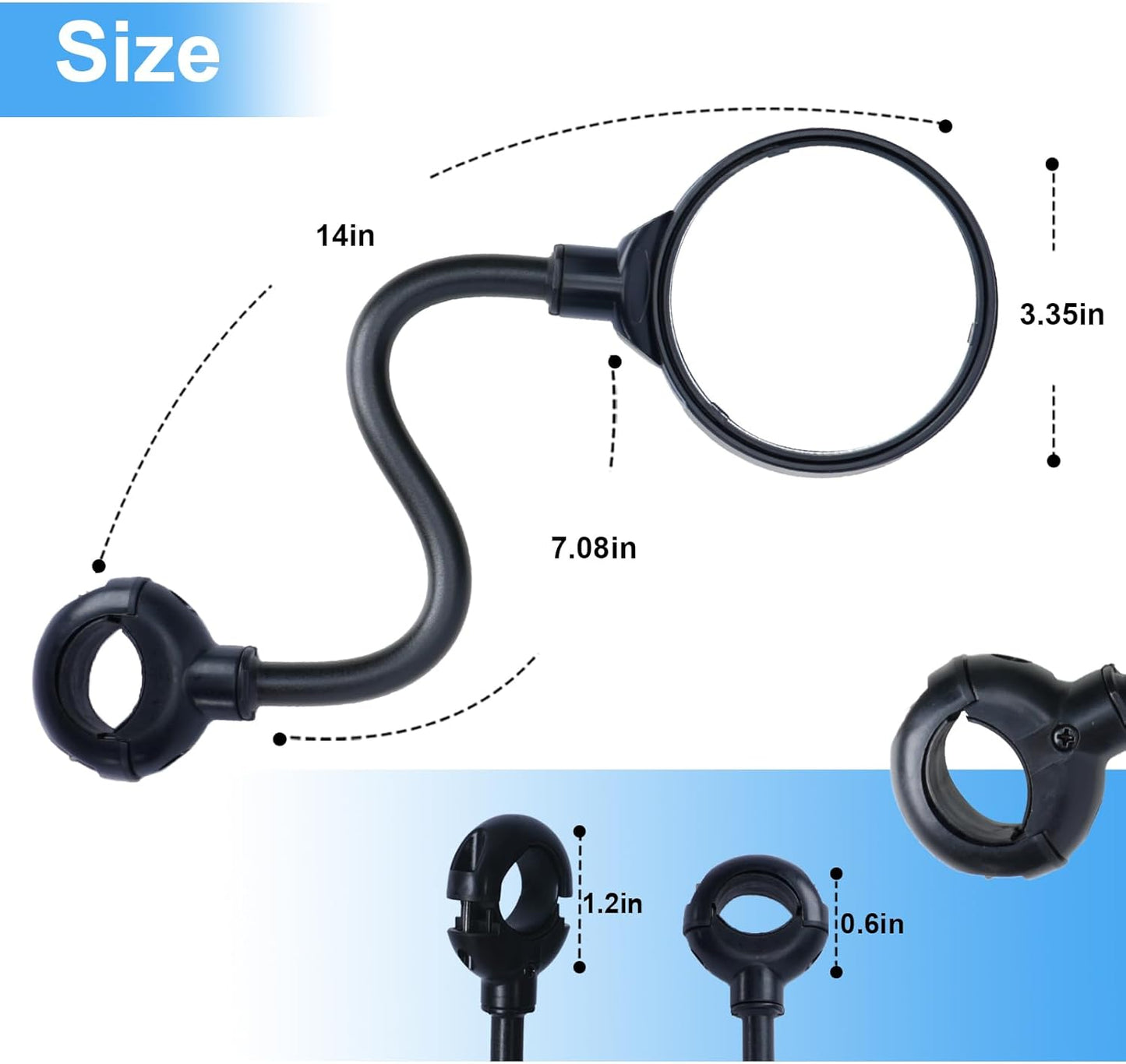 2 Pack Bicycle mirror,Bike Handlebar Mirrors – Adjustable Rearview Mirrors with Wide Angle for Safe Riding (Black-R)