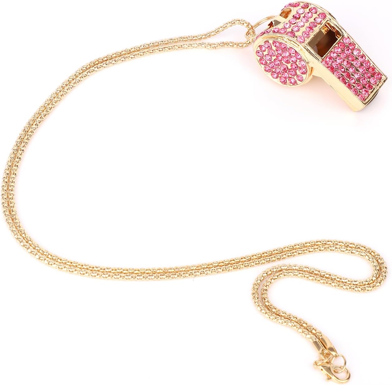 2pcs Bling Whistle, Metal Crystal Rhinestone Whistles Loud Crisp Sound Sports Whistle with Chain Lanyard Gifts for Teacher Referee Official Lifeguard Basketball Training (Gold, Pink)