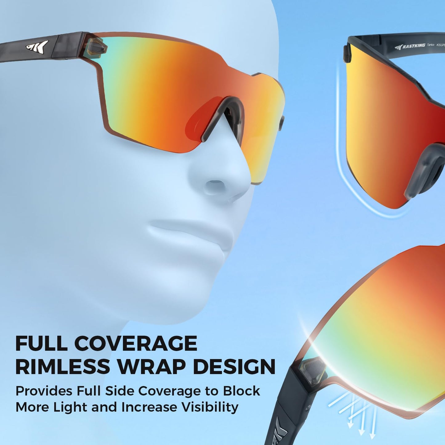 KastKing Tarkio Polarized Fishing Sunglasses, Large Single PC Lenses, Rimless Wrap Design, UV400 Protection Sports Sunglasses