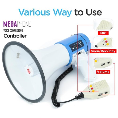 Roar of Lion Bullhorn Megaphone with Siren & Volume Control/Recorder - Waterproof 25W Reliable and Consistent Performance, 240-sec Voice Recording with Maximum Range 1312Yards, (Black/White)