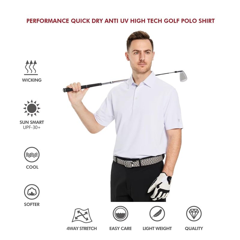 M MAELREG Mens Pique Polo Shirts Short Sleeve Performance Moisture Wicking Quick Dry Casual Golf Shirts for Men White