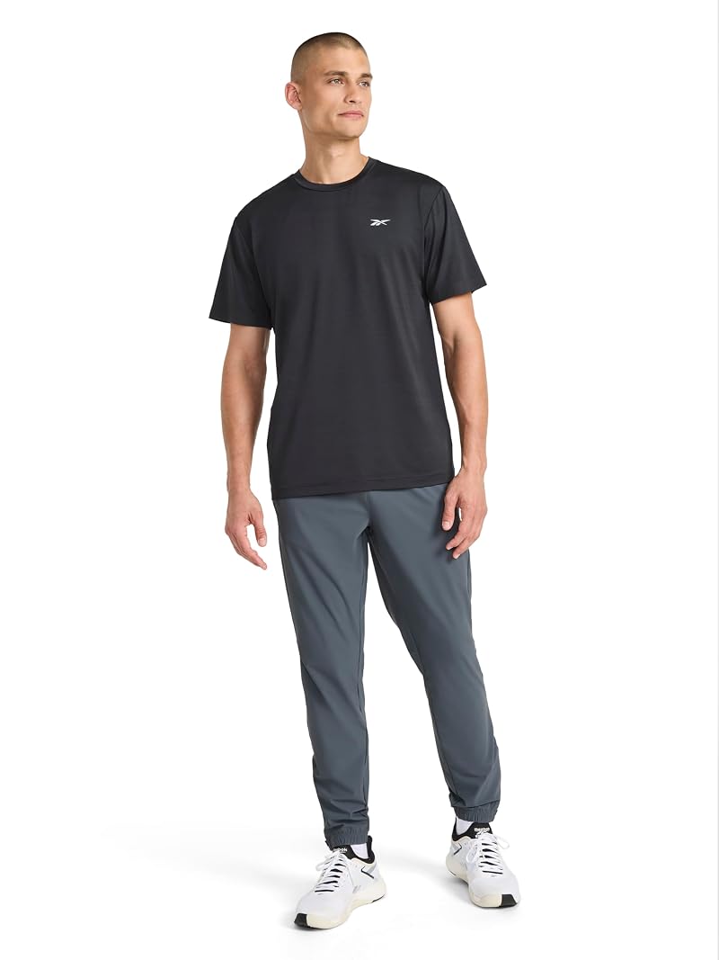 Reebok Men’s Reflective Small Logo Crewneck T‑Shirt - Black Heather, Large
