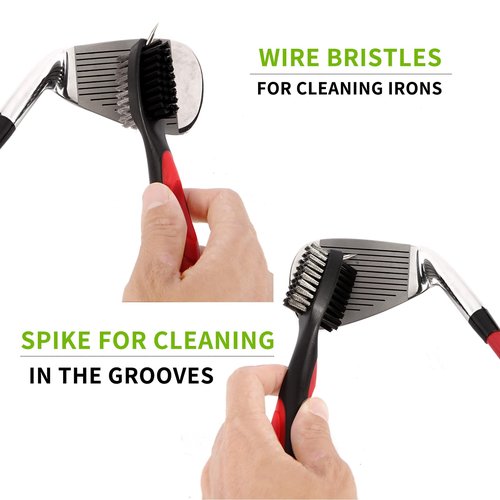KUUKIKV 2 Pack Professional Golf Brush, Golf Brush and Groove Cleaner with Retractable Zip-line & Carabiner, Golf Club Cleaner for Golf Clubs, Golf Brush for Golf Bag, Golf Accessories for Men Golfer
