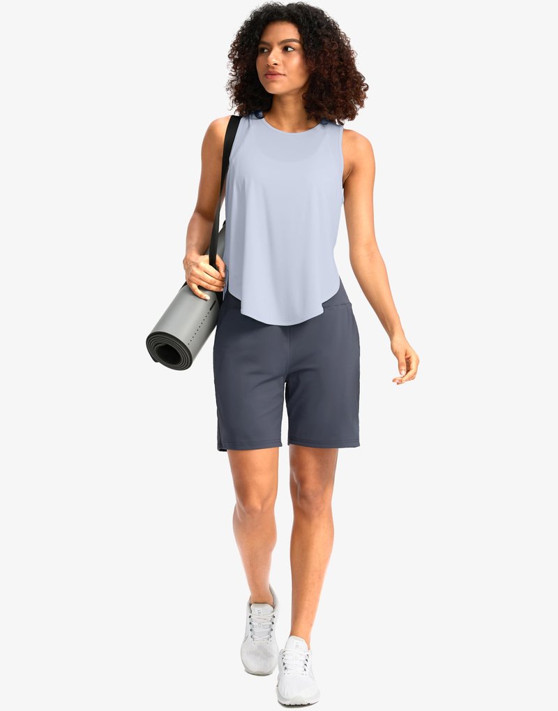 G Gradual Women's Bermuda Long Shorts with Pockets 7" High Waisted Knee Length Shorts for Women Walking Athletic Workout(Dusty Blue-L7,XL)