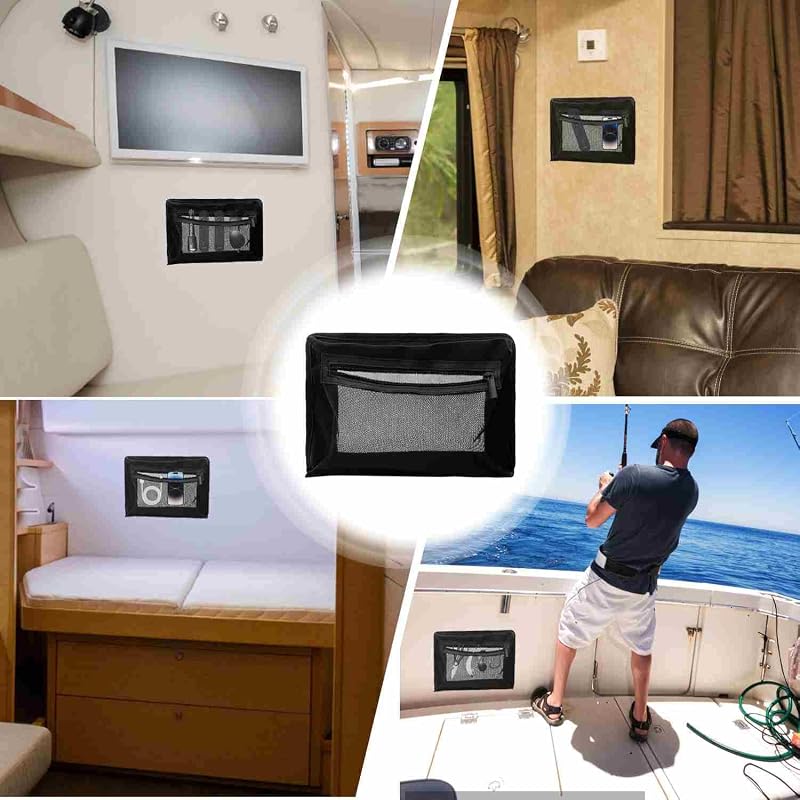 2PC Self-Adhesive Boat Organizer Mesh Bags with Zipper, 10 x 7 Inches - Chanvoo (Variation: 2PC)