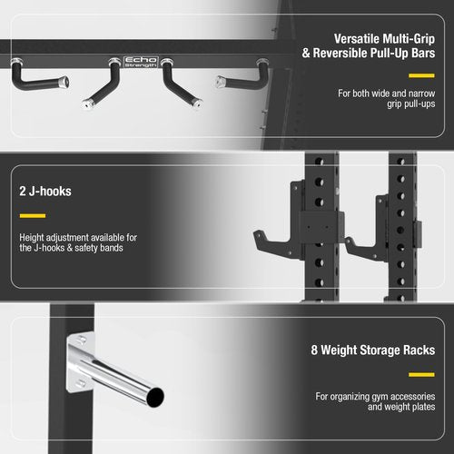 Power Cage Squat Rack, Power Rack Full Home Gym Equipment with Multi-Grip Pull-up Bar, Commercial Multi-Functional Squat Rack for Home Gym