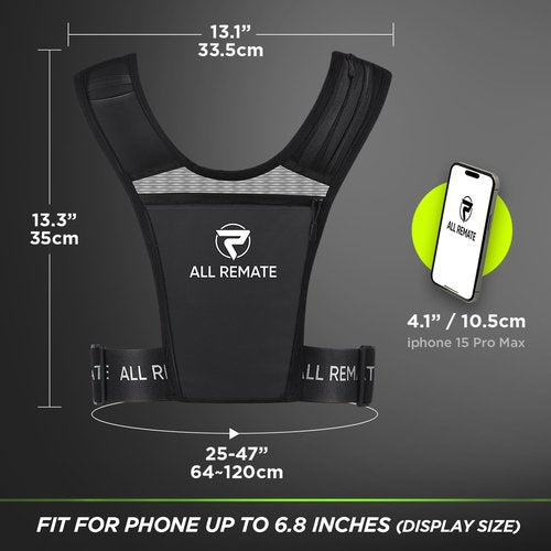 ALL REMATE Unisex Reflective Running Vest with 5 Pockets for Phones, Water bottles, Ear Bud Case, Keys, etc. Ventilative Adjustable Jogging Gear