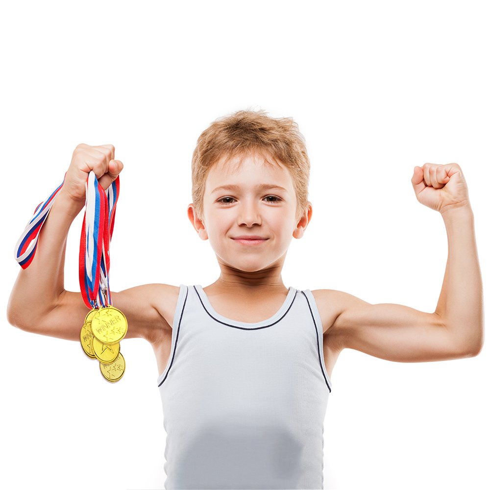 FEPITO 30 Pcs Trophies Medals Set 10Pcs Gold Plastic Trophy Cup and 20Pcs Winner Medals for Kid Party Sports Awards