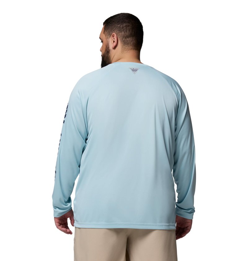 Columbia Men's PFG Terminal Tackle Long Sleeve Fishing Shirt, Marine Light/Nocturnal Logo, 3X Tall
