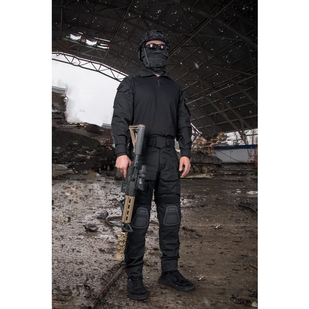 IDOGEAR Men's G3 Combat Pants with Knee Pads Multi Camouflage Trousers Airsoft Hunting Paintball Tactical Outdoor Pants (Black,32W x 32L)
