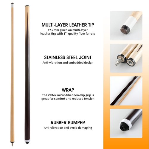 HMQQ Pool Cue Stick/Billairds cue Stick Pool Stick 58" Set of 2/Set of 4 /Set of 4 20OZ, 48" Set of 2/ Set of 4, with Different Weight/Size/Quantity (48" Set of 2)