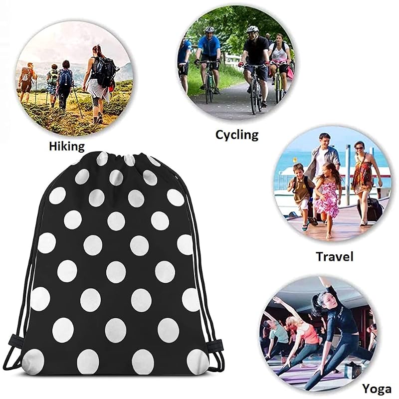 Drawstring Gym Backpack 14x16.9 Inch - Marble Texture, Black White Polka Dots, Multi-Variant a55+14x16.9 Inch