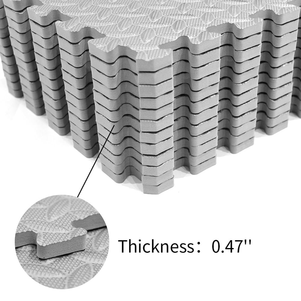12Pack Home Gym Mat 12''x12''x0.47'' Puzzle Exercise Mat for Home Workout Equipment,Interlocking EVA Foam Floor Tiles Square Floor Protection (Black)
