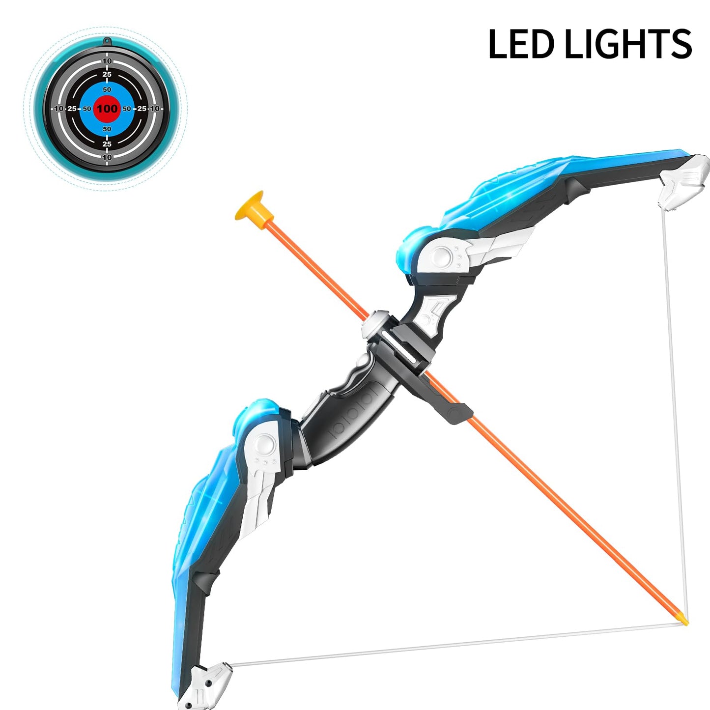 2 Pack Set Bow and Arrow Archery Toy for Kids, LED Light Up with 20 Suction Cup Arrows Target & Quiver, Outdoor Toys Kids Boys Girls Ages 3-12 Years Old