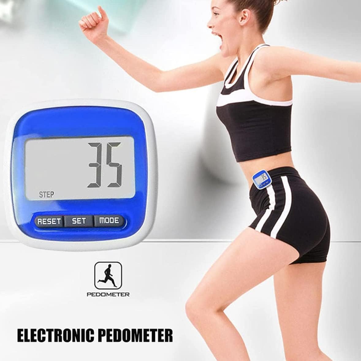 1PC Pocket Pedometer with Belt Clip Pocket Step Counter, Pedometer Step Counter Walking Distance Calorie with Large LCD Display and Belt Clip (Blue) Running