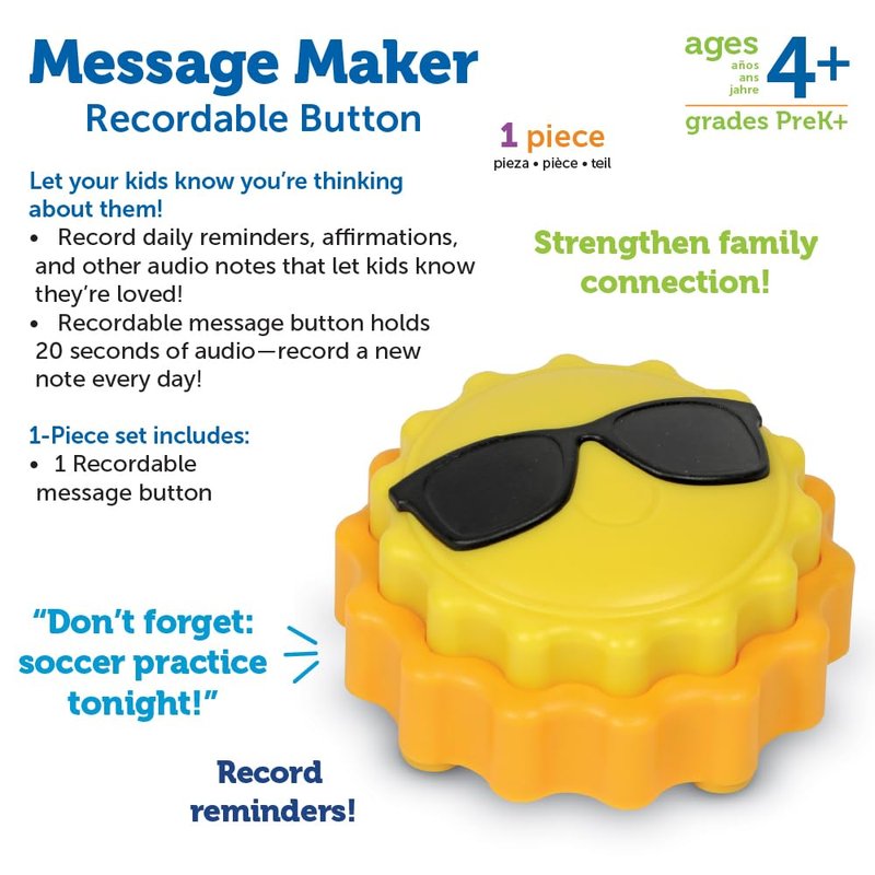 Learning Resources Message Maker Recordable Button Sunshine, SEL Toys, Classroom Must Haves, Teacher Supplies, Gifts for Boys and Girls, Speech Materials, Ice Breaker