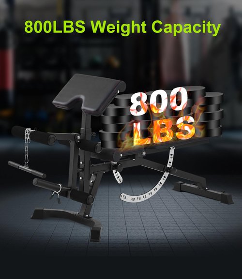 RUNFREELY Adjustable Weight Bench with Leg Extension and Leg Curl, 800LBS Utility Workout Bench with Preacher Curl for Weight Lifting, Incline-flat-decline Full Body Bench for Home Gym