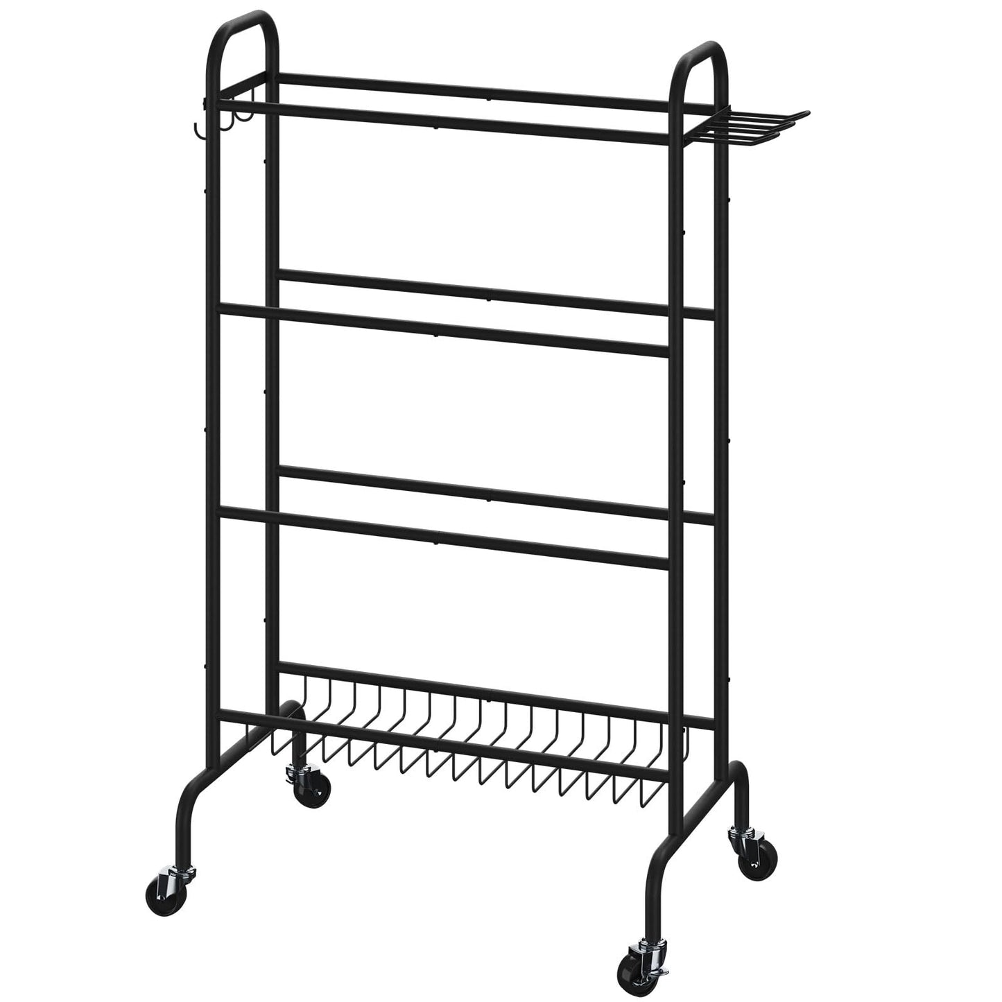 IBUYKE Basketball Rack, 4-Layers Rolling Ball Storage Rack with Wheels, Movable Garage Sports Equipment Storage Organizer for Basketball Football Soccer Volleyball Outdoor Indoor, Black TBL002B