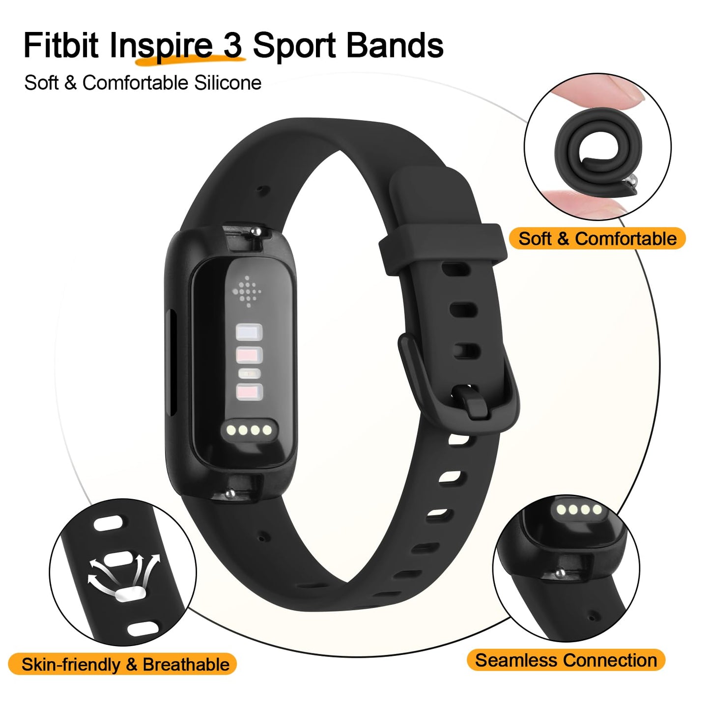 2 Pack Bands Compatible with Fitbit Inspire 3 Bands for Women Men, Sport Silicone Adjustable Replacement Straps for Fitbit Inspire 3 Fitness Tracke (Black/Black)