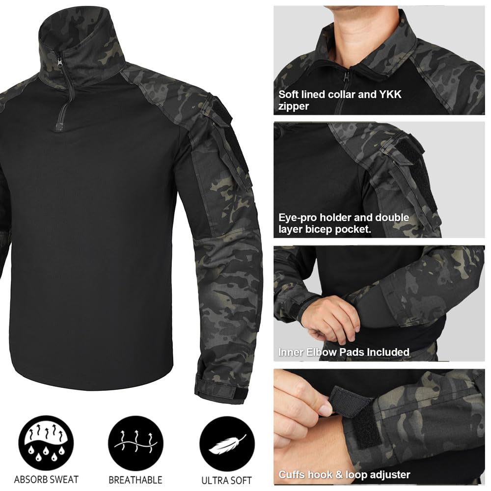 KRYDEX Tactical G3 Combat Shirt Rapid Assault Long Sleeve Shirt with Elbow Pads (MCBK, Medium)