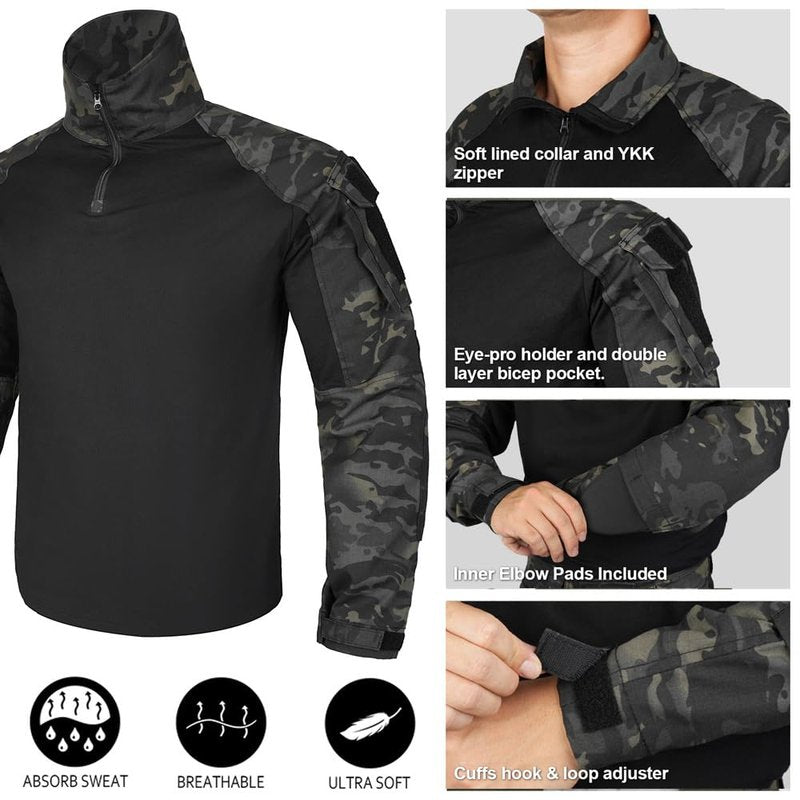 KRYDEX Tactical G3 Combat Shirt Rapid Assault Long Sleeve Shirt with Elbow Pads (MCBK, Medium)