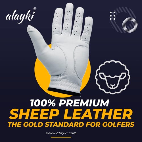 Alayki Birdie Premium Golf Glove for Left Hand - 100% Natural Sheep Leather - Superior Grip & Comfort - Lightweight, Breathable, Durable for Men & Women Golfers (Medium, Left)