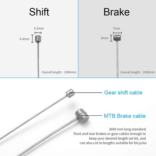 Universal Bike Brake Cable Gear Shifter Cable Wire Set, Professional Bicycle Brake line, Complete Inner Replaceable Bicycle Cable Wire and Alloy Cable Cap End Crimps Kit for Mountain and MTB Bike 2M