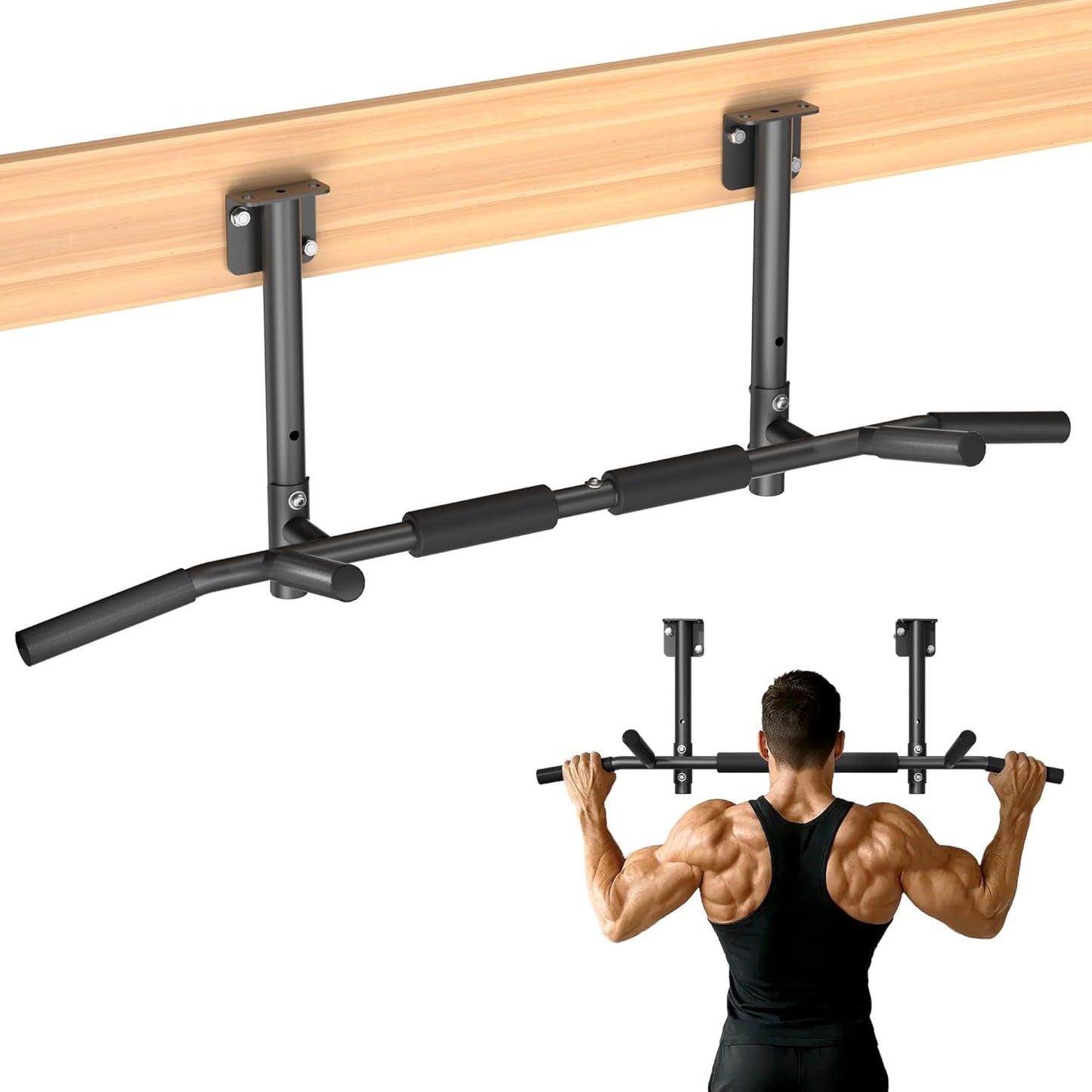 Joist Mounted Pull Up Bar,42" Wide Bar Ceiling Mount Chain Up Bar Adjustable Height,for Home Gym,Cross Training Strength Building,up to 350LBS