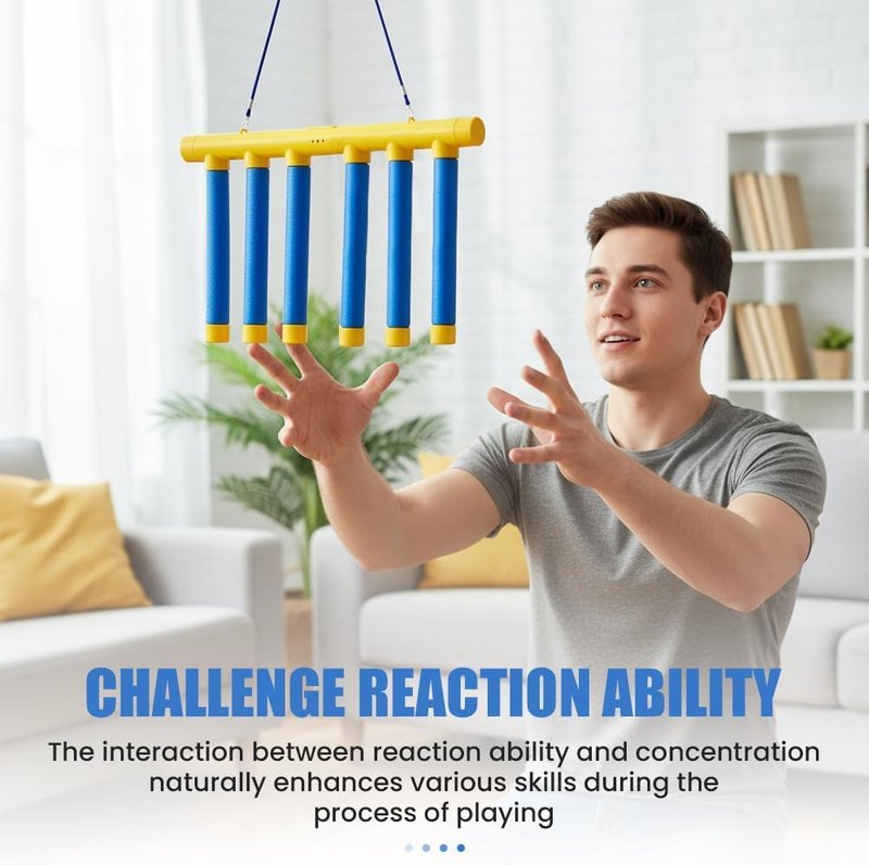 NEKSKA Reflex Sticks Rebounce Game, Reflex Challenge Game, Falling Sticks Reaction Time Trainer with Adjustable Speed Modes for Home, Office & Team Activities (Yellow)